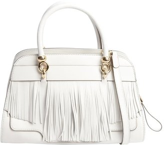 Tod's White Leather Fringed Small Handbag