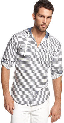INC International Concepts Long-Sleeve Drift Striped Hoodie Shirt
