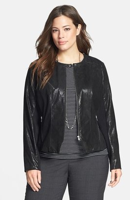 Halogen Front Zip Leather Jacket (Plus Size) (Online Only)