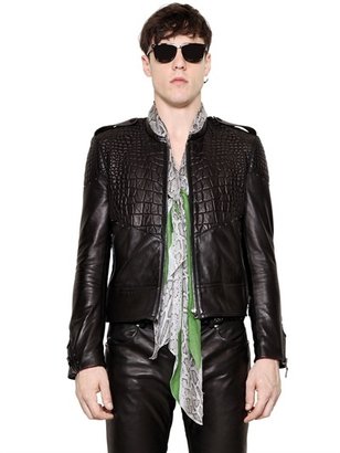 Roberto Cavalli Croc Embossed Nappa Leather Jacket