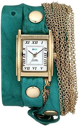 La Mer Women's LMMULTICW1021TEAL Stainless Steel Watch with Teal Leather Wraparound Band