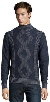 Cullen navy and grey cotton plaited mock neck sweater