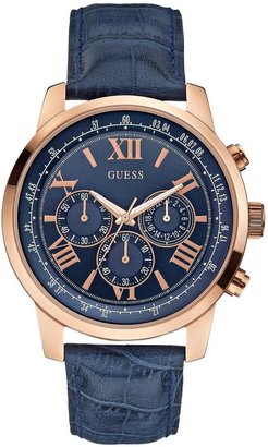 GUESS Horizon Chronograph Rose Gold and Blue Croco Leather Strap Mens Watch