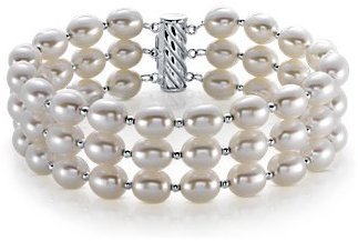 Triple Strand Oval Freshwater Cultured Pearl Bracelet with Sterling Silver