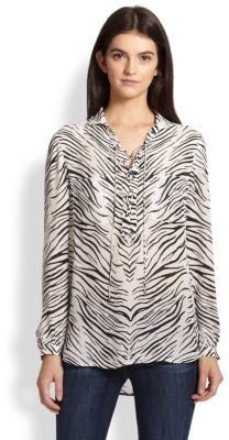 Haute Hippie Zebra-Print Silk Lace-Up Blouse