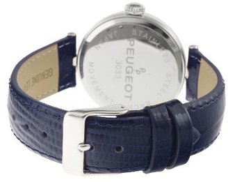 Peugeot Large Dial Leather Strap Watch - Silver/Blue