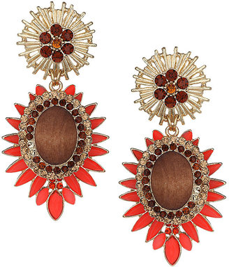Topshop Wood and red stone drop earrings