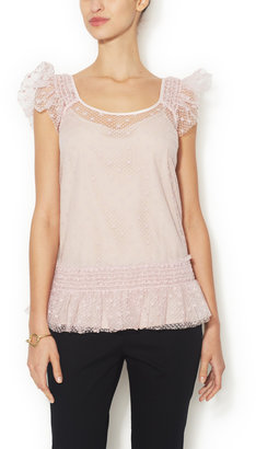 RED Valentino Dotted Tulle Ruffle Top