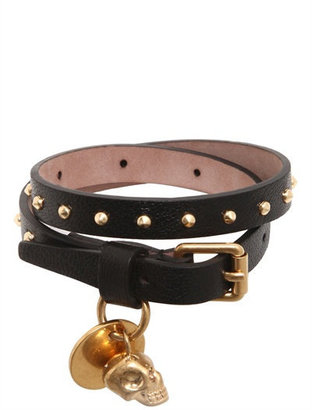 Alexander McQueen Skull Charm Studded Leather Bracelet