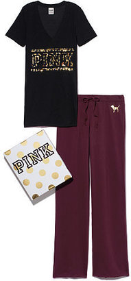 Victoria's Secret PINK NEW!V-neck Tee & Boyfriend Pant Gift Set