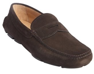 Prada dark brown suede penny strap slip-on loafers