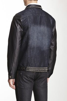 American Stitch Studded Denim Jacket with Faux Leather Trim