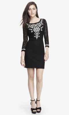 Express Embroidered Lace Tee Dress