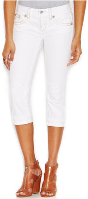 Miss Me Flap-Pocket Skinny Cropped Jeans, White Wash