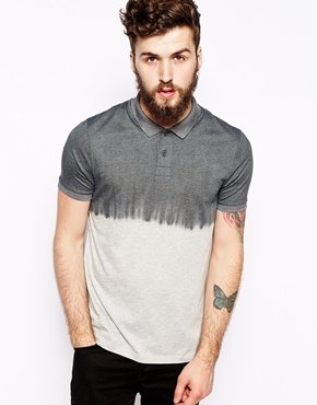 ASOS Polo Shirt With Dip Dye - Gray