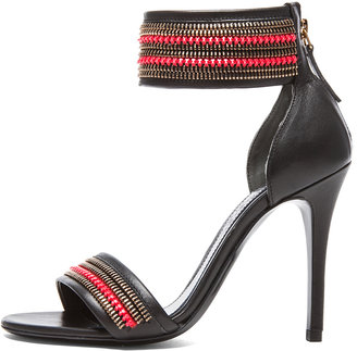 Alexander McQueen Layered Zip Sexy Leather Sandals in Wolf Black & Red