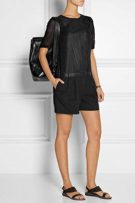 Tibi City cotton-blend, leather and mesh playsuit