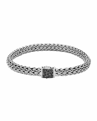 John Hardy Men's Classic Chain Silver Lava Medium Bracelet with Black Sapphire