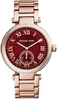 Michael Kors Mid-Size Rose Golden Stainless Steel Skylar Three-Hand Glitz Watch