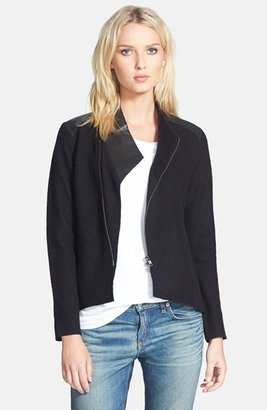 Eileen Fisher Leather Trim Merino Wool Jacket (Regular & Petite)