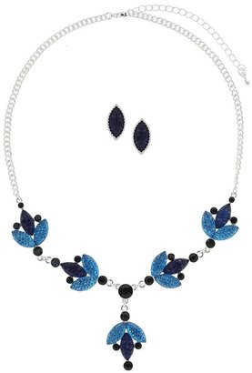 Tonal Blue Sparkle Leaf Necklace And Earring Set