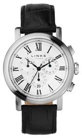 Links of London Richmond Mens Stainless Steel & Black Leather Chronograph Watch