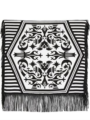 Tattoo Printed Leather Fringed Scarf