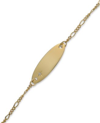 Macy's Children's Diamond Accent Figaro Chain Id Bracelet in 14k Gold