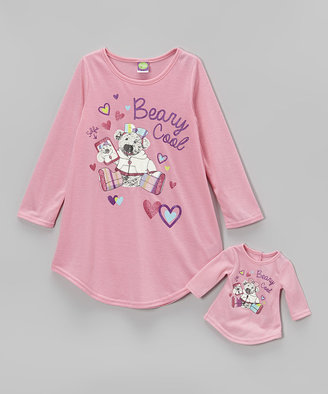 Dollie & Me Pink 'Beary Cool' Nightgown & Doll Nightgown - Toddler & Girls