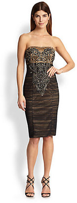 Sue Wong Strapless Ruched & Beaded Dress