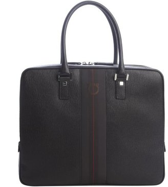 Ferragamo dark brown leather logo imprinted top handle travel bag