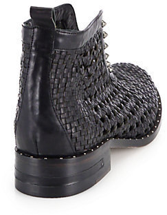 Freda SALVADOR Draw Studded Woven Leather Ankle Boots