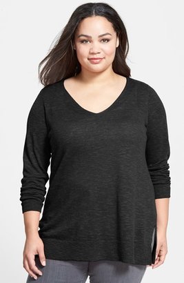 Eileen Fisher V-Neck Organic Linen & Cotton Tunic (Plus Size)