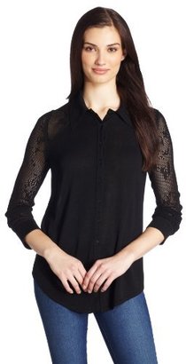 525 America Women's Button Front Knit Shirt with Lace