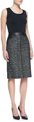 J. Mendel Leather & Tweed Pencil Skirt, Forest/Multi