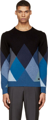 Burberry Blue Cashmere Argyle Sweater