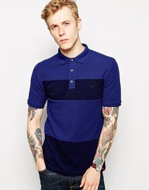 Fred Perry Polo with Block Hoop Slim Fit - Blue