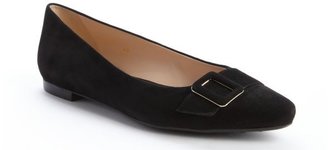 Tod's black suede pointed toe buckle detail flats