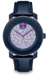 Movado Bold Stainless Steel, Crystal & Leather Strap Watch/Navy