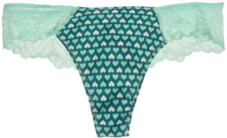Wet Seal Heart Print Lace Trim Thong
