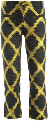House of Holland TROUSERS CHECK JACQUARD CROPPE Yellow Black