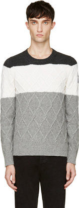 Moncler Gamme Bleu Gray & Cream Color block Sweater
