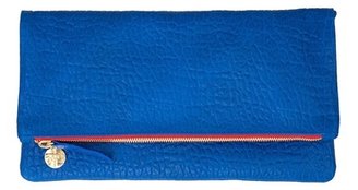 CLARE V Supreme Fold Over Clutch In Royal Blue / Red Zip