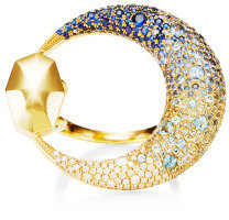 Octium 18K Yellow Gold Moon Ring Gold/Blue