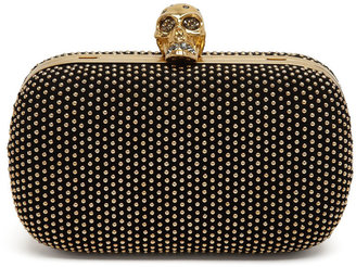 Alexander McQueen Studded Suede Skull Box Clutch Bag, Black