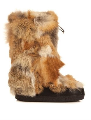 CHLO? Danny patchwork fox-fur snow boots