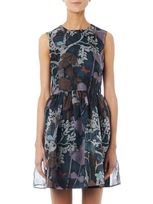 RED Valentino Floral and owl-print silk dress