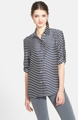Anne Klein Stripe Roll Sleeve Shirt