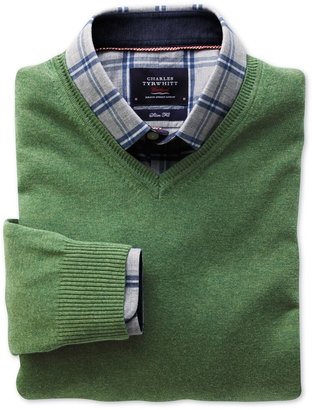 Green Cotton Cashmere V Neck jumper