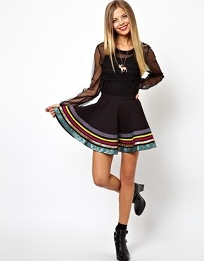 ASOS Skater Skirt with Appliqué Ribbon Hem - Black